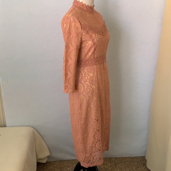 Mauve Lace 3/4 Sleeve High Neck Dress - Picture 5 of 12